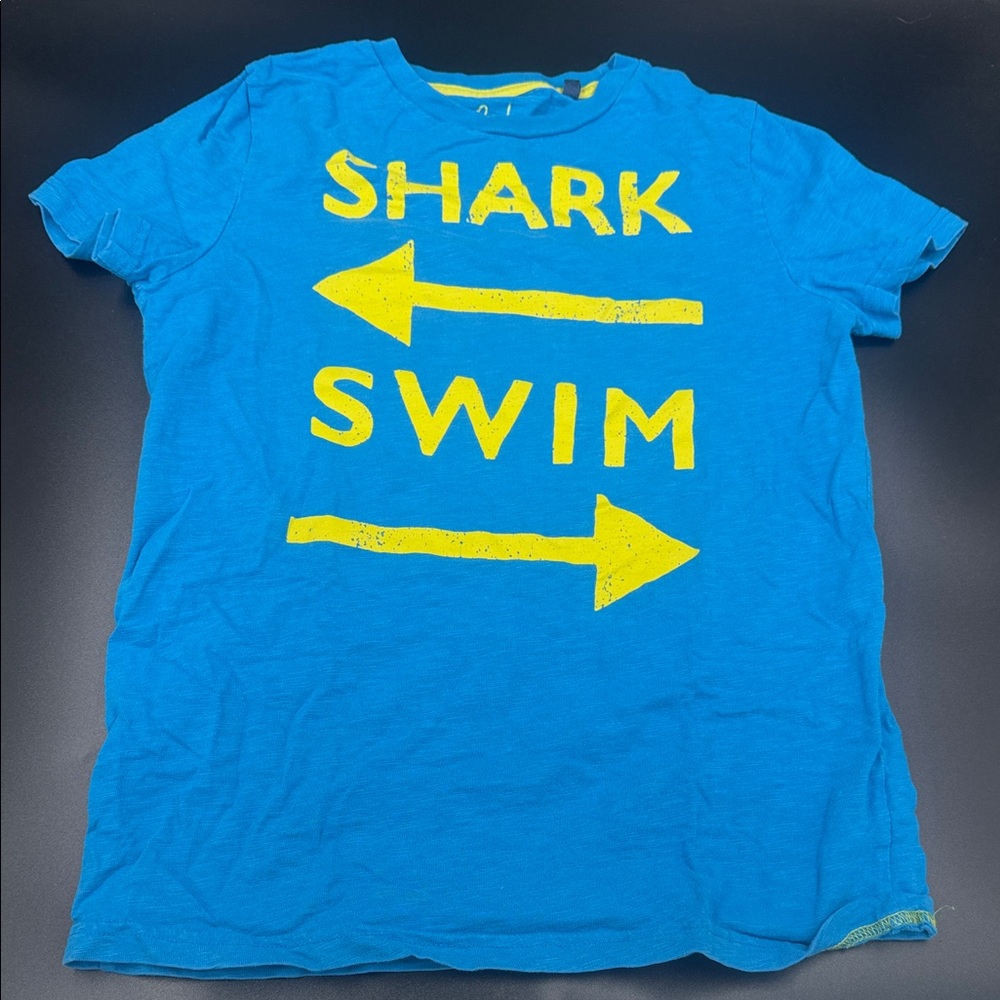 Biden blue T-Shirt with Yellow Shark Swim Print